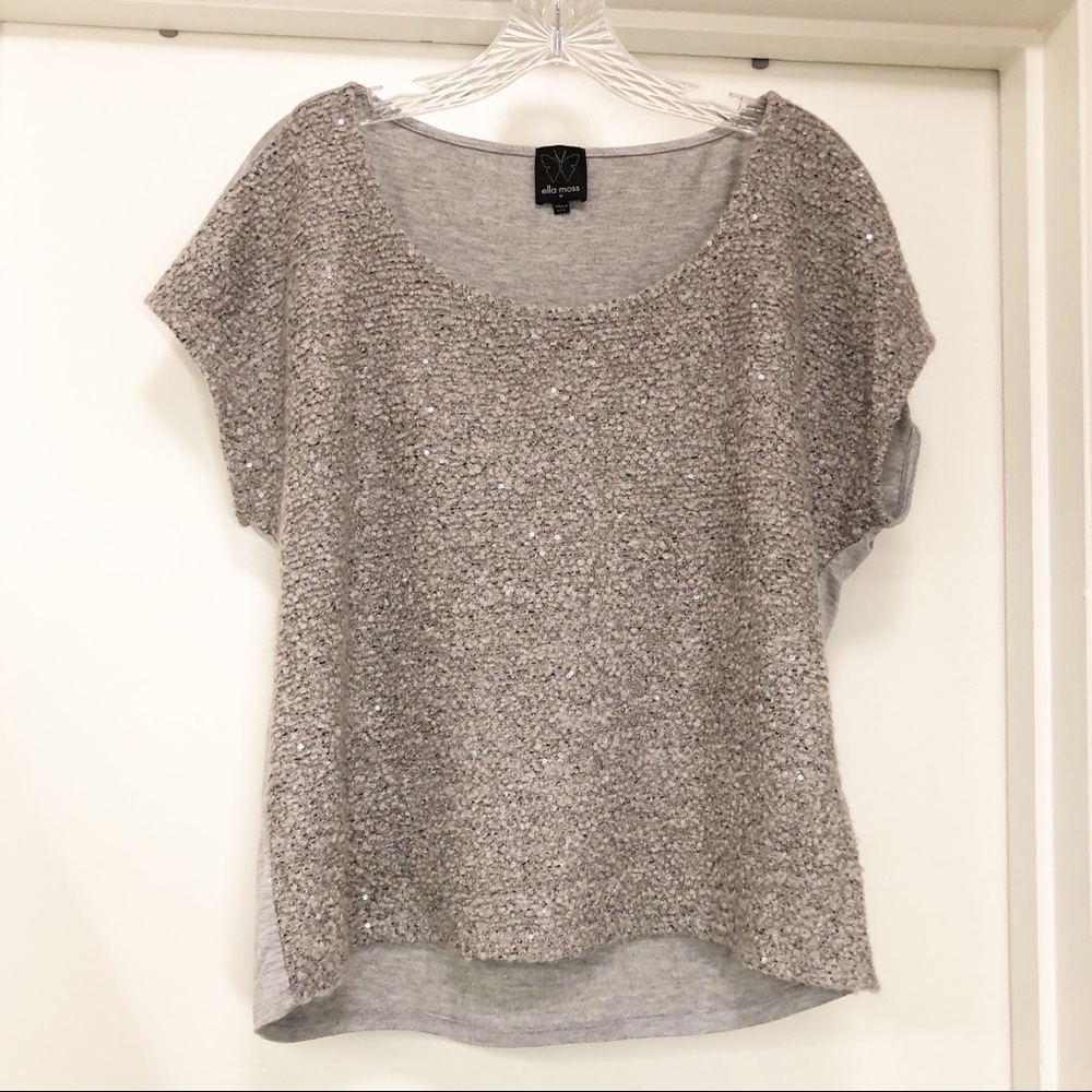 Ella Moss Sequin Gray Silver Top Anthropologie